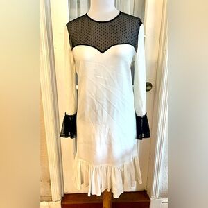 EUC SZ 42/M Just Cavalli by Roberto Cavalli Tulle Trimmed Black and White Dress